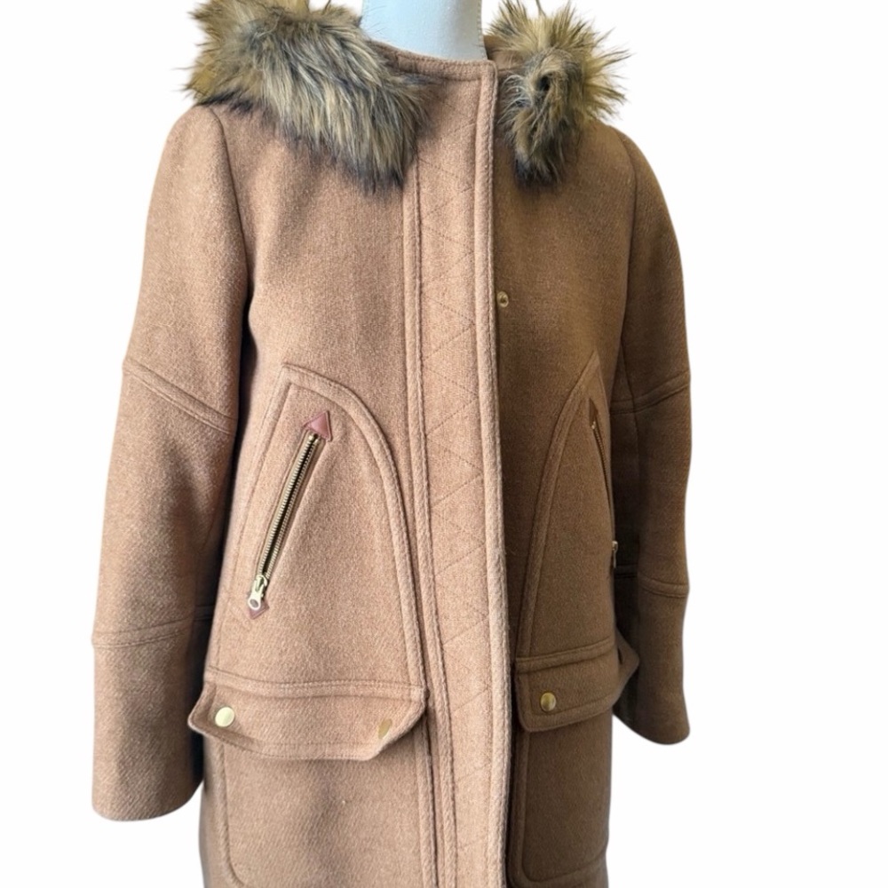 J. Crew Camel Coat with gold Chain Accent